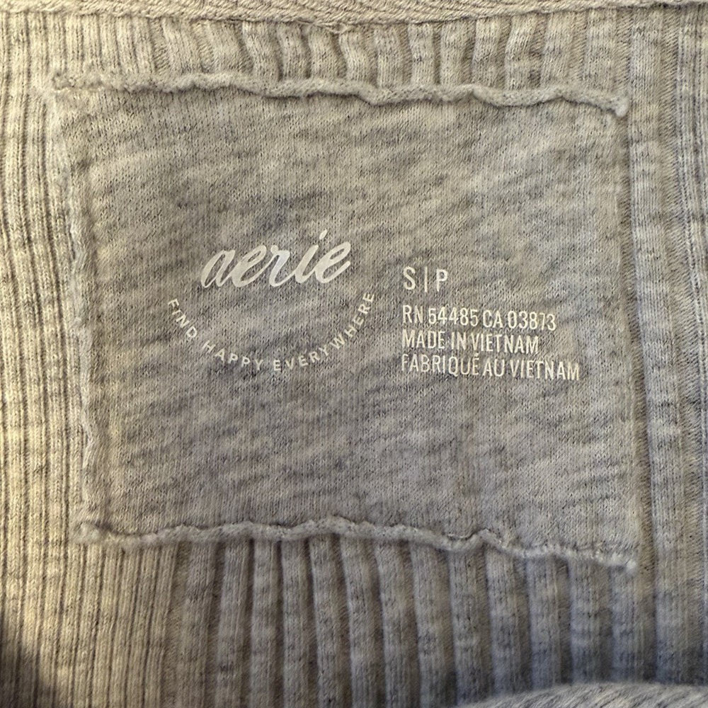 Aerie Henley Long Sleeve Small Gray Y2K Ribbed Preppy Casual - Picture 4 of 6